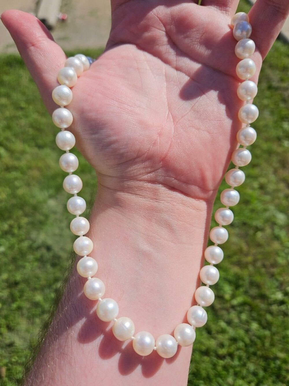 14K Yellow Gold Clasp Large 8mm Pearl Strand String Necklace Chain 18 Inches
